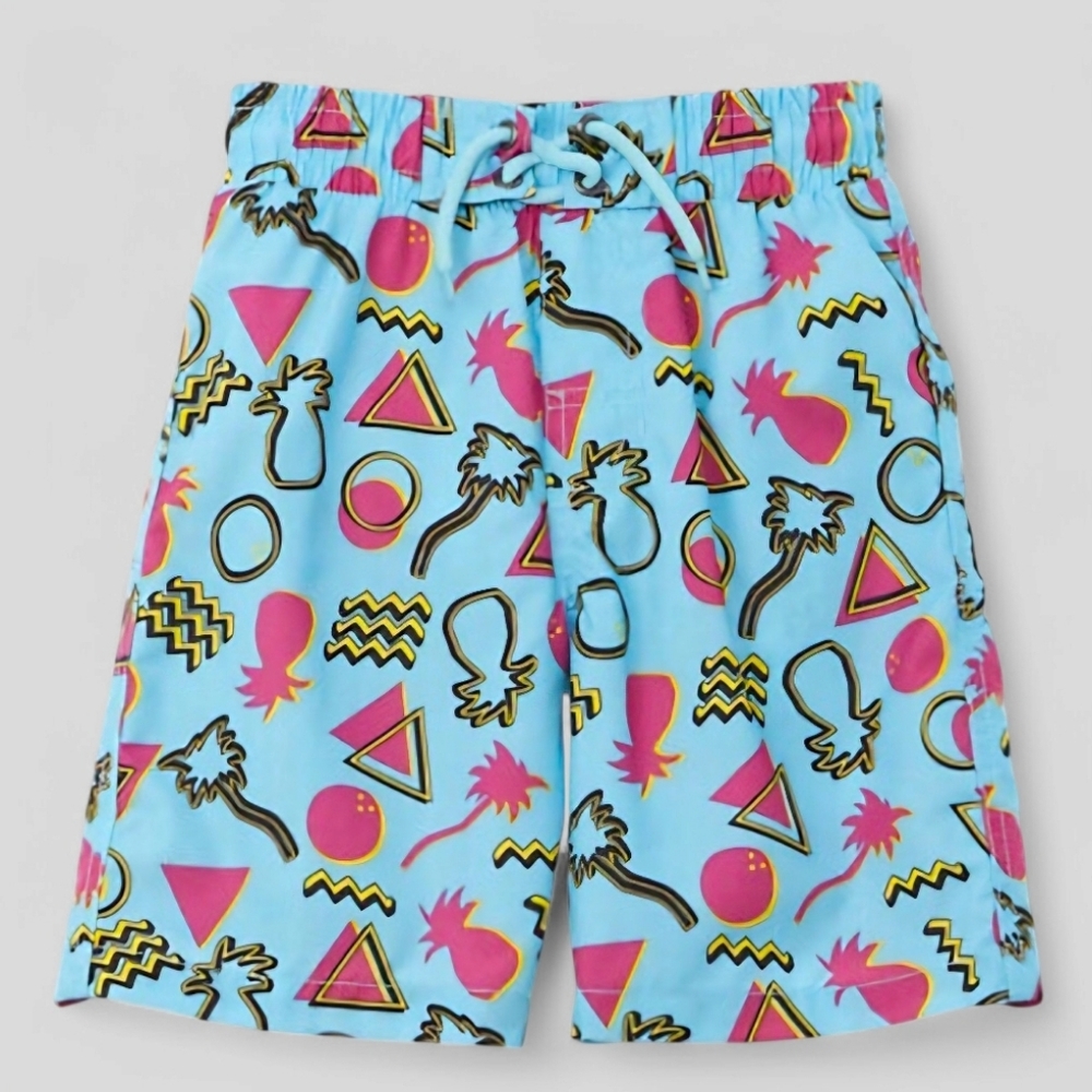 Vintage-Style Beach Bros Toddler Boys Swim Trunks (4T) – Fun 80s Print!